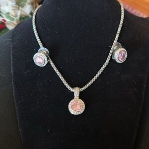 Pink Crystal Earring and Necklace Set; Great Quality; Perfect for any occasion!